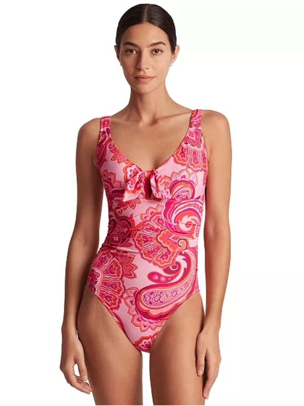 NWT Lauren Ralph Lauren Provence Paisley Scoop Neck Tie Front One Piece Swimsuit